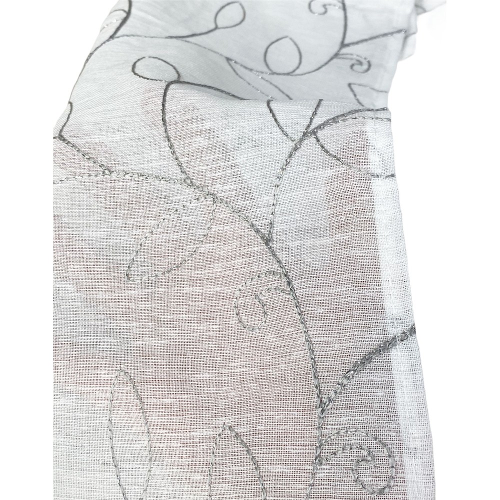 PAIRE DE RIDEAUX NOEMI BRODERIE MODERN GRIS FEUILLE