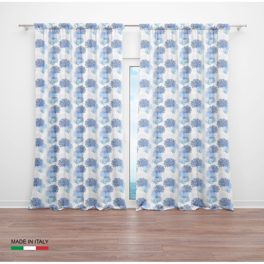 CORAL CURTAIN blau cm.160X300 made in ITALY Leinenmischung