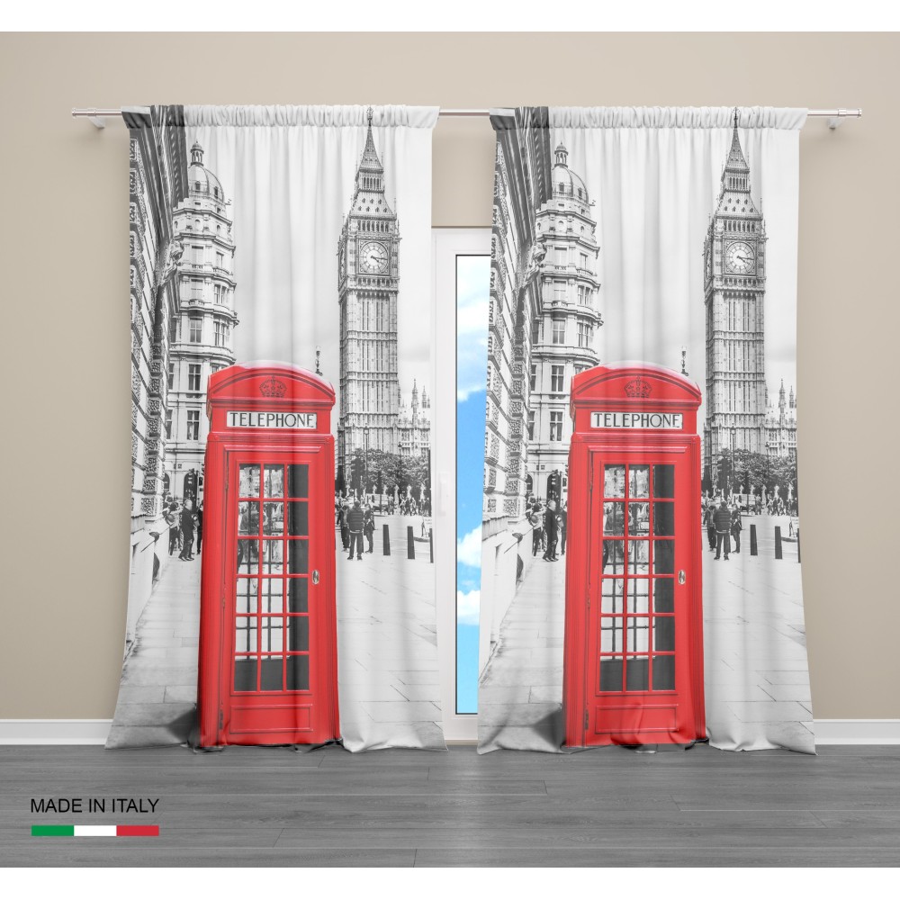 LONDON ENGLISH TELEPHONE CURTAIN cm.160X300 made MADE in ITALY linen blend