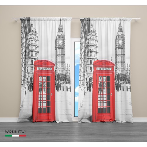 LONDON ENGLISH TELEPHONE CURTAIN cm.160X300 made in ITALY Leinenmischung