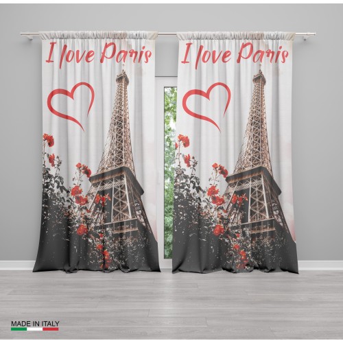 I LOVE PARIS VORHANG cm.160X300 made MADE in ITALY Leinenmischung