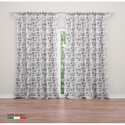 TENDA moderna SCRITTE cm.160X300 confezionata MADE in ITALY misto lino