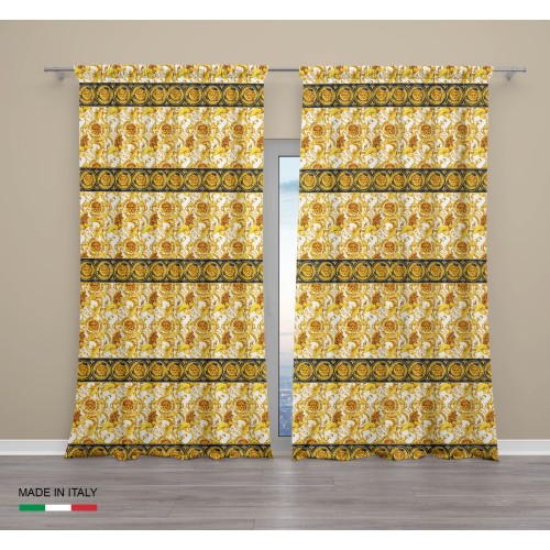 VERSUS Luxus Vorhang Löwenköpfe cm.160X300 hergestellt MADE in ITALY Leinenmischung