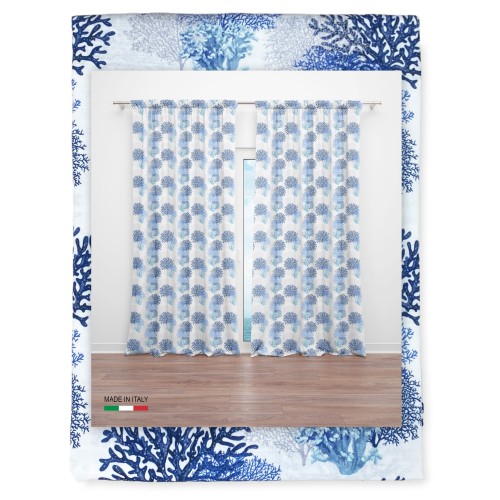 TENDA CORALLO blu cm.160X300 confezionata MADE in ITALY misto lino