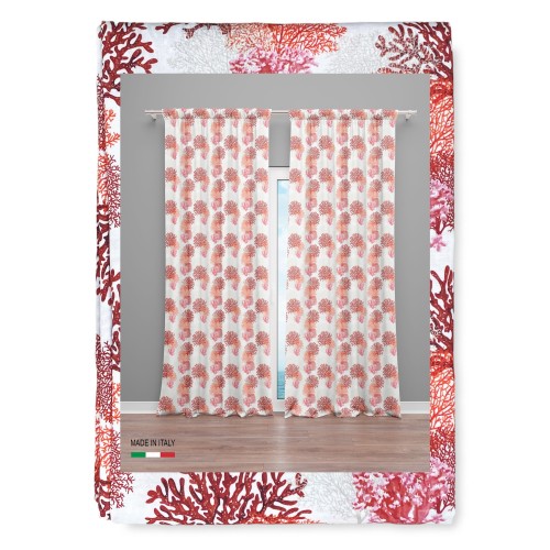 CORAL CURTAIN red cm.160X300 made MADE in ITALY linen blend