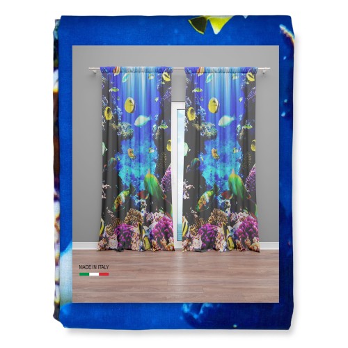 CARPA DE PECES y ARRECIFE DE CORAL cm.160X300 hecho MADE en mezcla de lino ITALIA