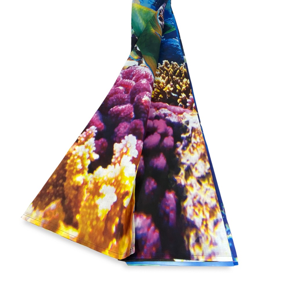 TENDA pesci e BARRIERA CORALLINA cm.160X300 confezionata MADE in ITALY misto lino