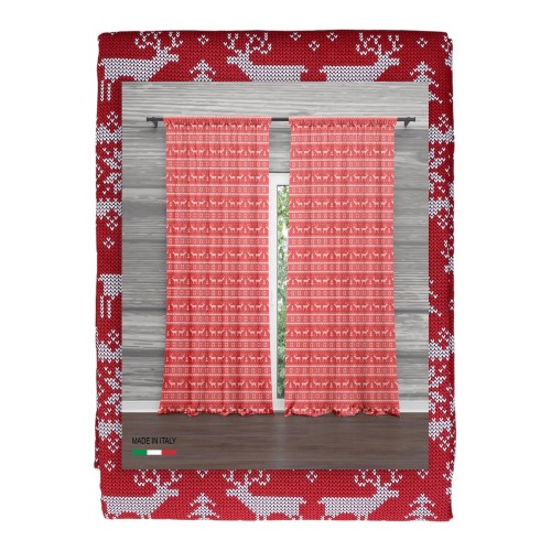 CORTINA TIROLESA ROJA cm.160X300 MADE MADE en mezcla de lino ITALIA