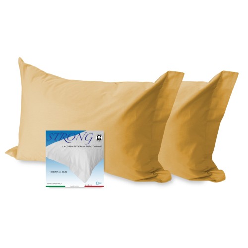 PAIRE DE TAIES D'OREILLER SOLIDE COULEUR OCRE cm. 52X82