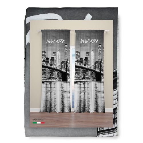 RIDEAU NEW YORK avec pont par BROOKLYN 160x300 cm.160x300 emballé MADE in ITALY lin mélange