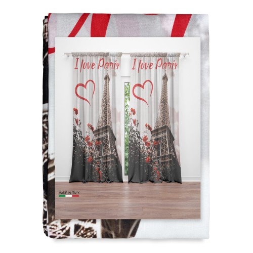 I LOVE PARIS CURTAIN cm.160X300 made MADE in ITALY linen blend