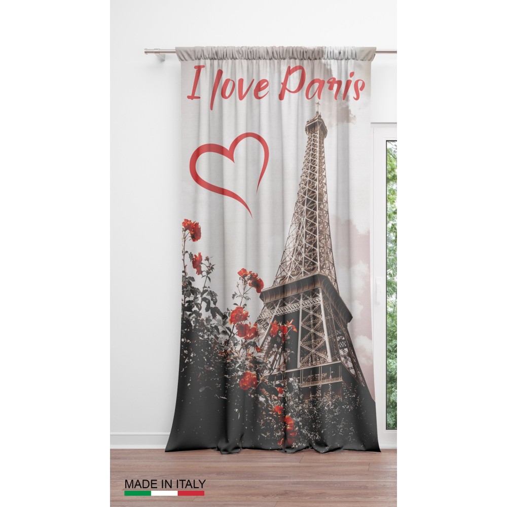 I LOVE PARIS CURTAIN cm.160X300 made MADE in ITALY linen blend
