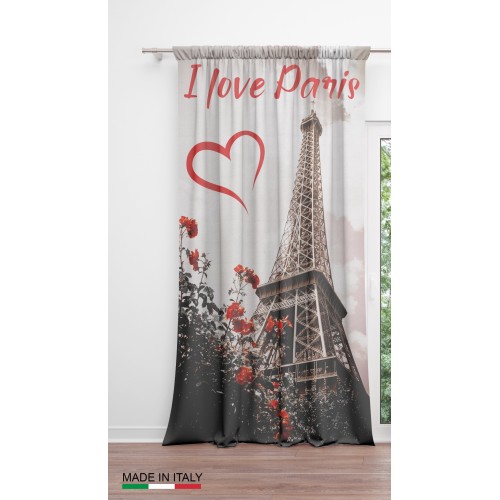 Cortina I LOVE PARIS cm.160X300 hecha MADE en mezcla de lino ITALIA