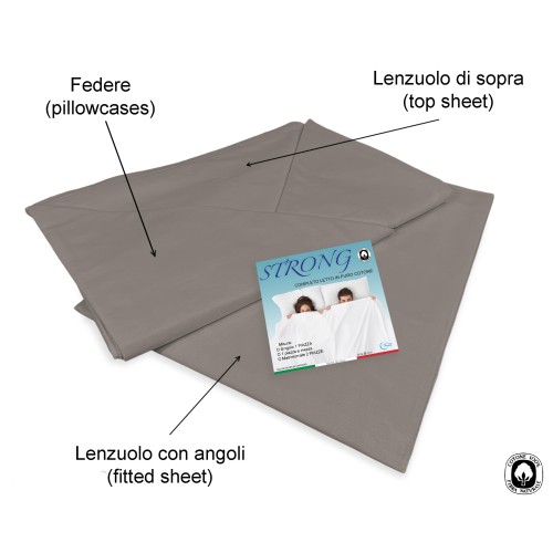 JUEGO DE SÁBANAS SÁBANAS FUERTES color liso GRISA PALOMA puro ALGODÓN Hecho en Italia