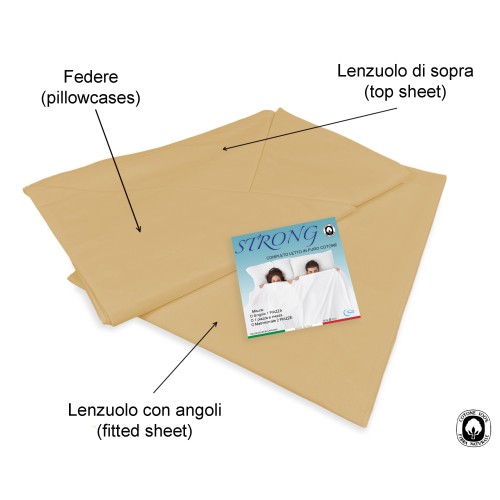JUEGO DE SÁBANAS SÁBANAS FUERTES color liso OCRA ALGODÓN puro Hecho en Italia
