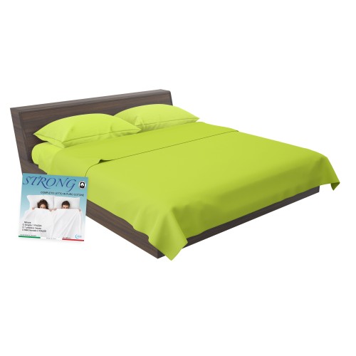 LAKEN-SET STRONG SHEETS einfarbig ACID GREEN reine BAUMWOLLE Made in Italy