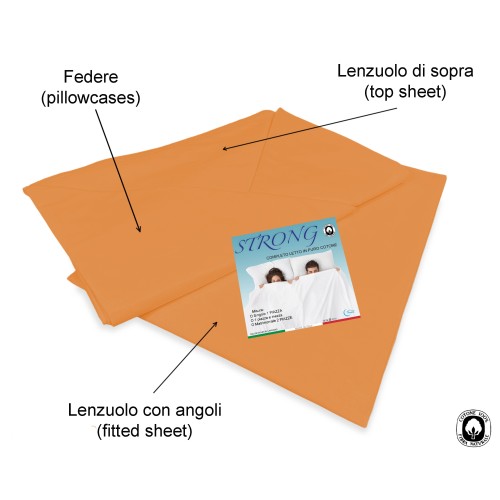 Juego de sábanas STRONG SHEETS color liso NARANJA puro ALGODÓN Made in Italy