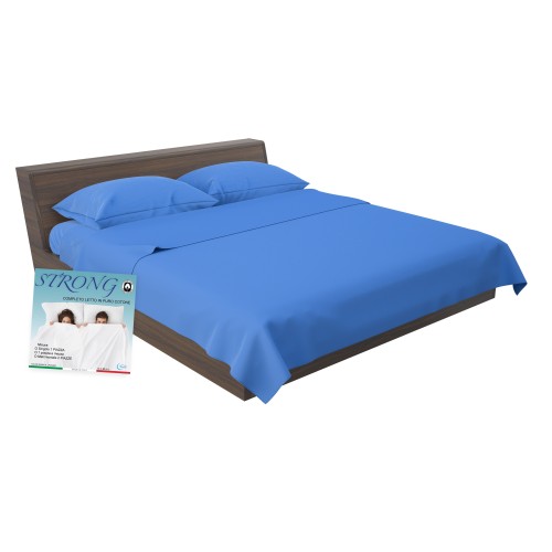 LAKEN-SET STRONG SHEETS einfarbig BLUETTE reine BAUMWOLLE Made in Italy