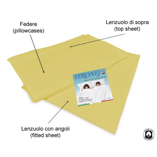 LAKENSATZ STRONG SHEETS einfarbig GELB reine BAUMWOLLE Made in Italy