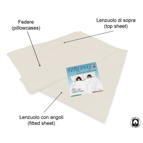 SHEET SET STRONG SHEETS solid color CREAM pure COTTON Made in Italy
