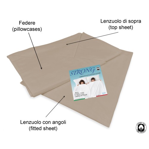 JUEGO DE SÁBANAS SÁBANAS FUERTES color liso AVELLANA puro ALGODÓN Hecho en Italia