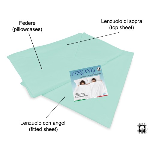 SHEET SET STRONG SHEETS solid color GREEN pure COTTON Made in Italy