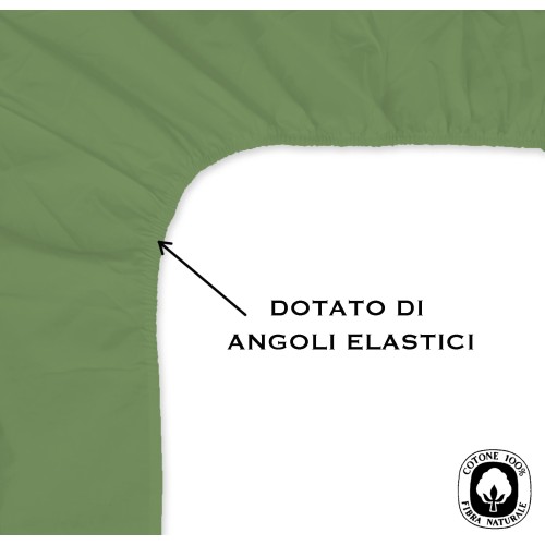 LENZUOLO con ANGOLI STRONG tinta unita VERDE PRATERIA made in Italy