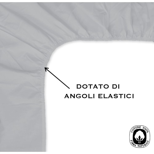 LENZUOLO con ANGOLI STRONG tinta unita GRIGIO made in Italy