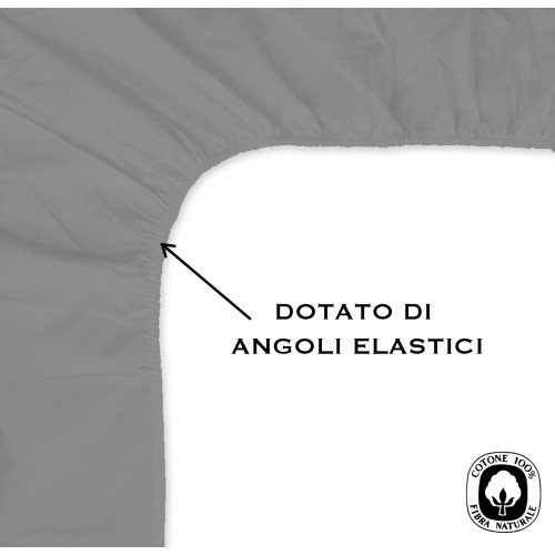 FITTED SHEET with STRONG solid color DOVE GREY made in Italy