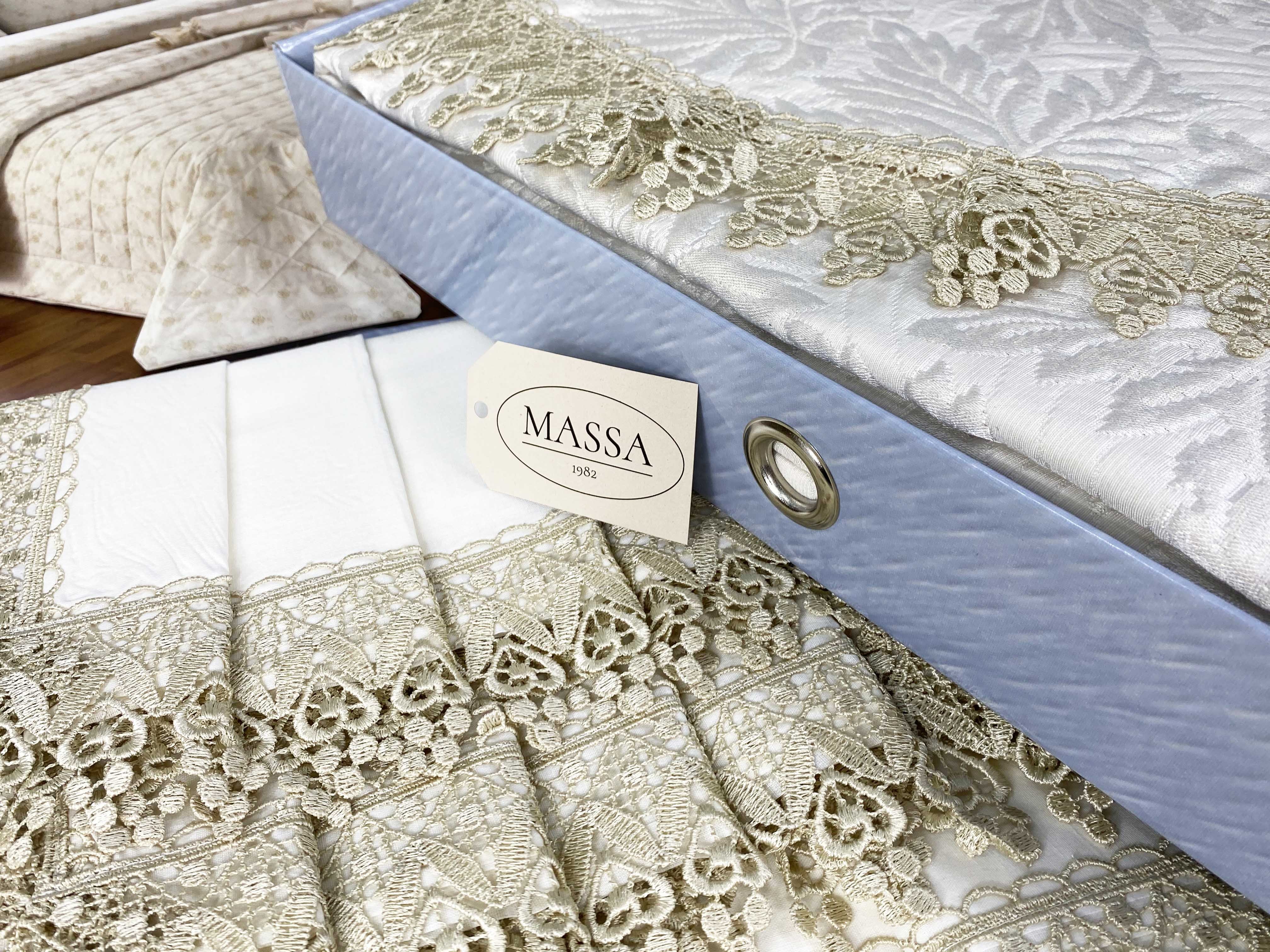 Tex family Bauletto Favola con Pizzo macramè Ecrù Matrimoniale Lenzuolo e COPRILETTO Idea Sposa 