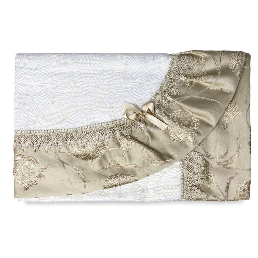 COLCHA CON CAMA DOBLE DE RASO DORADO IDEA WEDDING