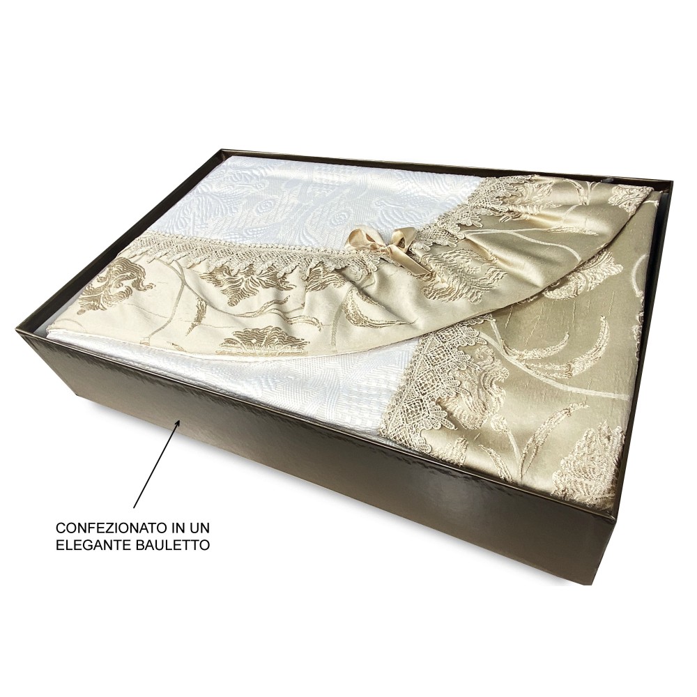 COPRILETTO CON con bordo in RASO ORO matrimoniale IDEA SPOSA