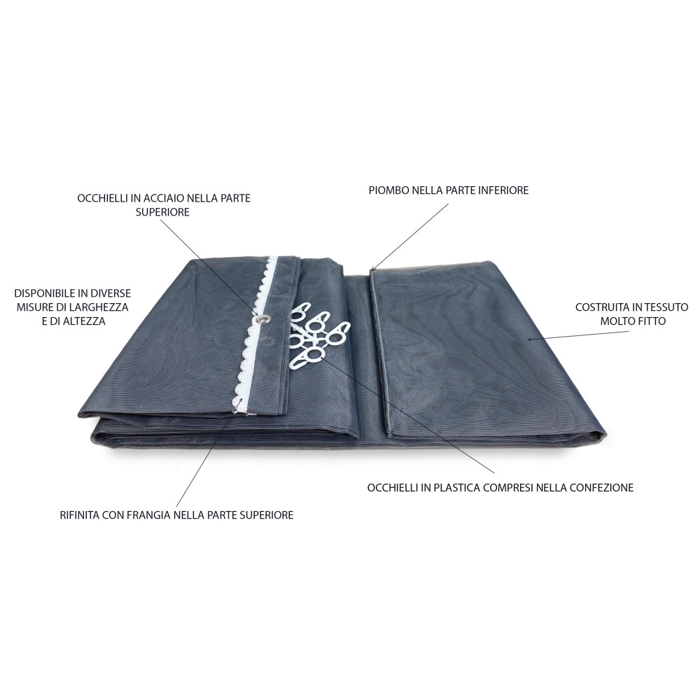 Cortina mosquitera de exterior MARQUISETTE emplomada en 8 tamaños diferentes gris liso