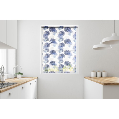 TENDINA vetro MODERNA larga 45 o 60 o 80 CORALLI BLU misto lino Made in Italy