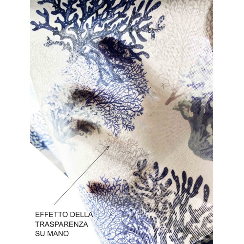 Cortina de cristal MODERN de 45 o 60 u 80 de ancho BLUE CORALS mezcla de lino Made in Italy