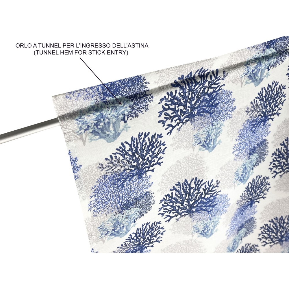 MODERN glass curtain 45 or 60 or 80 wide BLUE CORALS linen blend Made in Italy