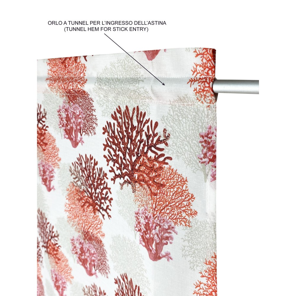 MODERN glass curtain 45 or 60 or 80 wide RED CORALS linen blend Made in Italy