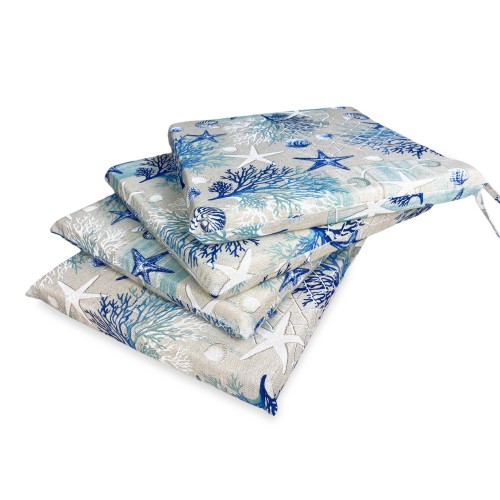 COUVERTURE DE SIÈGE SOUPLE LONETA TISSU MER MARINO CORALS COUSSIN DE CHAISE BLEU