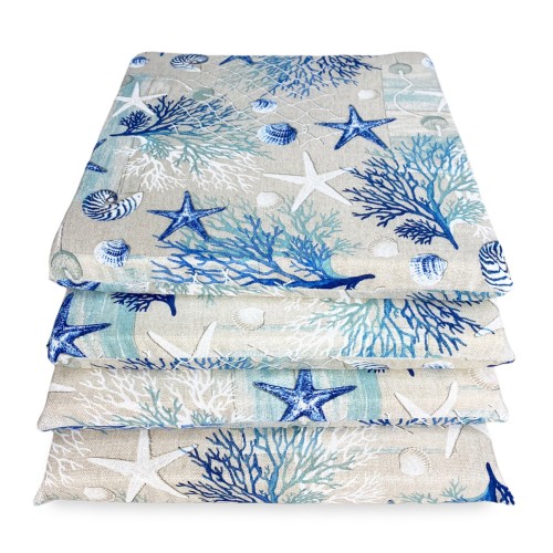 COUVERTURE DE SIÈGE SOUPLE LONETA TISSU MER MARINO CORALS COUSSIN DE CHAISE BLEU