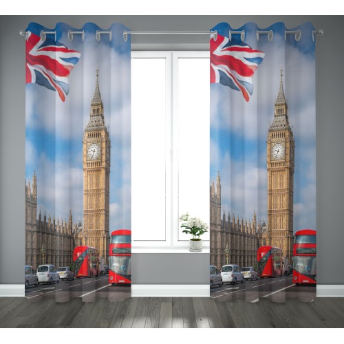CURTAIN MARQUEE CURTAIN CITY made cm. 140x290 LONDON Big Ben bus