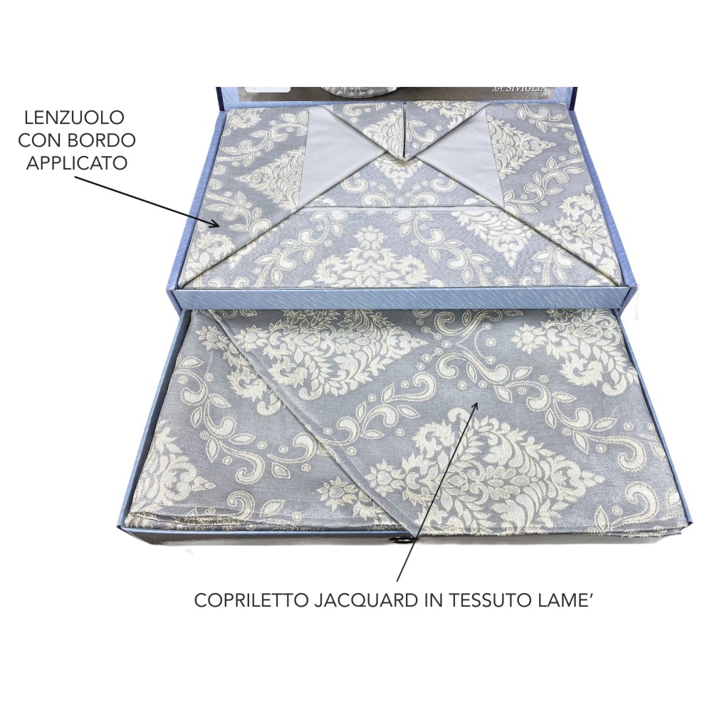 ROSY SATIN TRUNK DOUBLE GREY sheet and BRIDAL idea BEDSPREAD