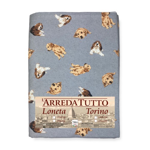 TELO ARREDO copritutto GRAN FOULARD COPRILETTO copridivano tessuto DIGITY CANI grigio scuro in puro cotone