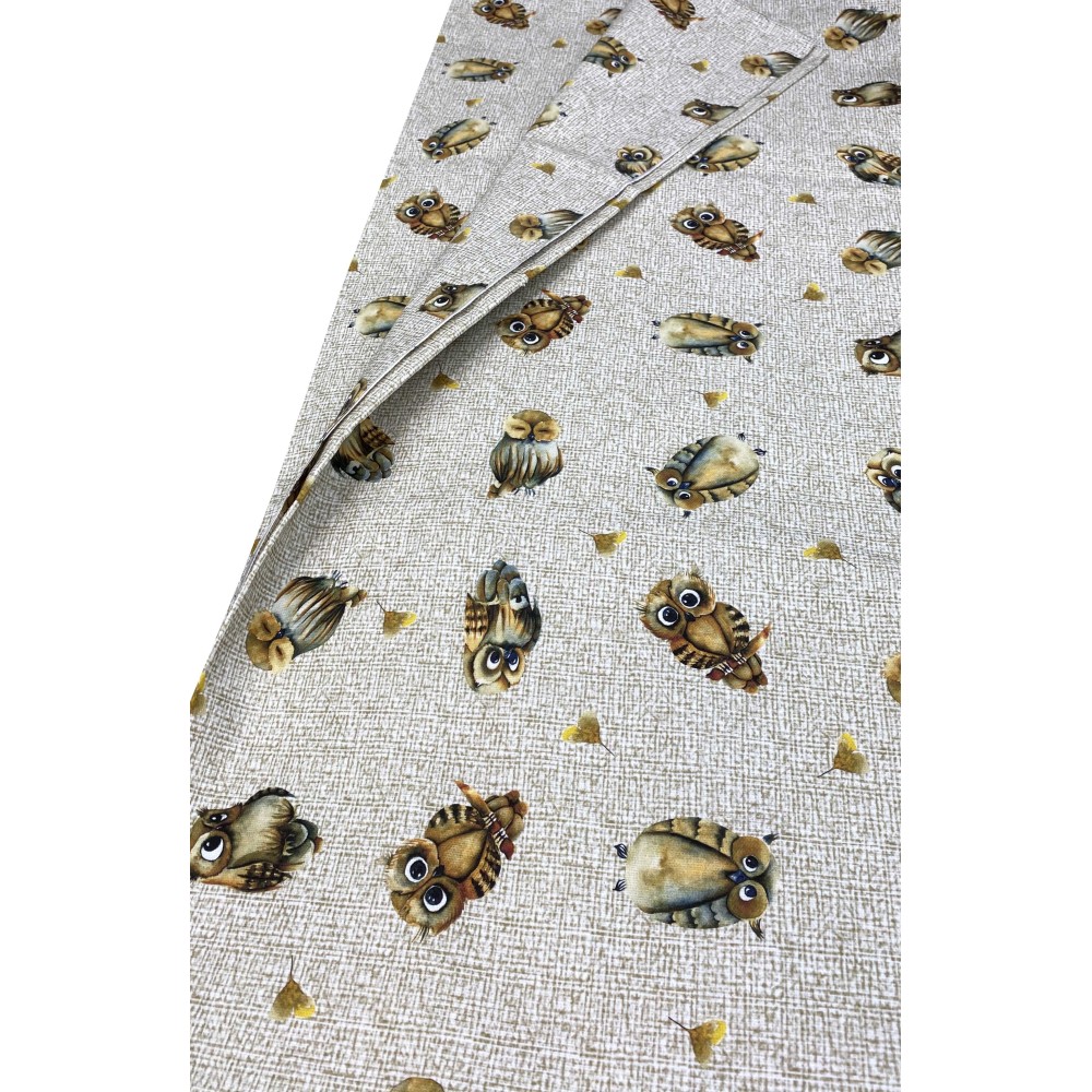 TELO ARREDO copritutto GRAN FOULARD COPRILETTO copridivano tessuto DIGITY GUFI gufetti beige in puro cotone