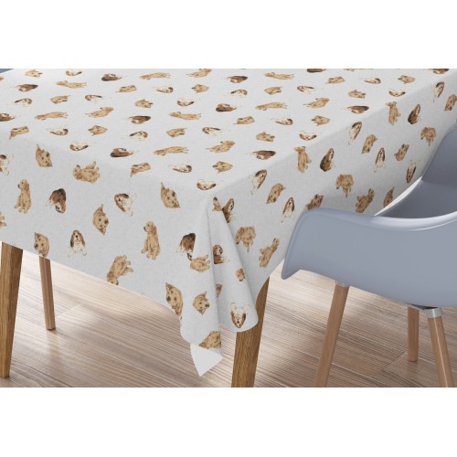 BAUMWOLLE TISCHDECKE HUNDE hellgrau