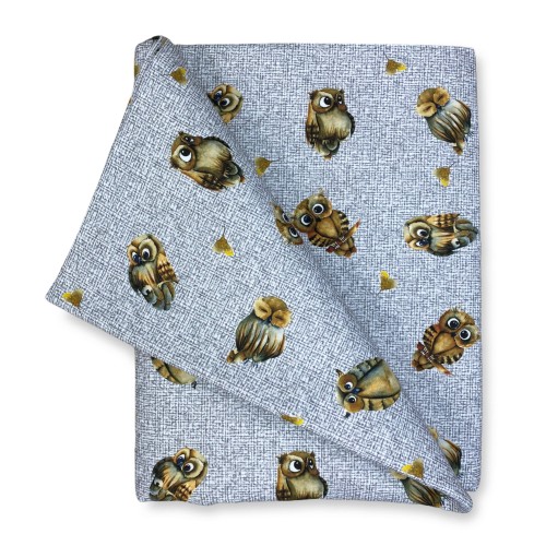 COTON TABLEcloth OWLs hiboux gris