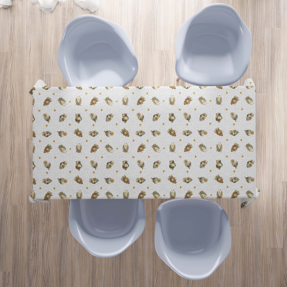 COTON TABLEcloth OWLs hiboux gris