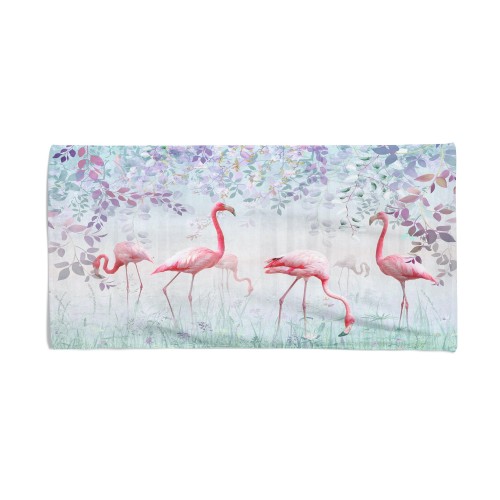 SERVIETTE DE PLAGE DANS LES FLAMANTS ROSES PEINTS À L’ÉPONGE mesure grand cm. 90 X 170