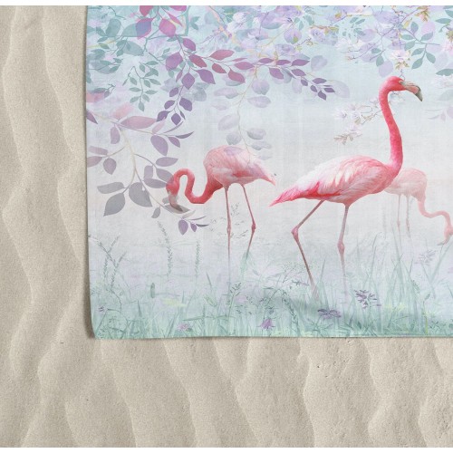 BEACH TOWEL in PAINTED SPONGE FENICOPTERA size large cm. 90 X 170
