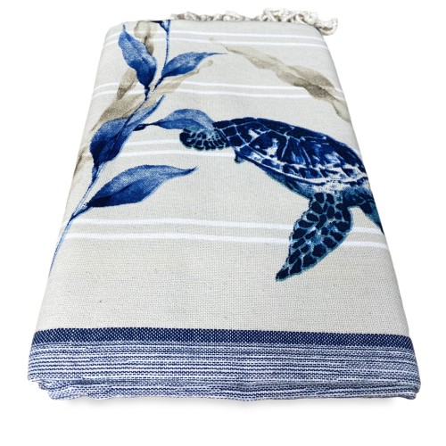 TOALLA DE PLAYA TURTLE FOUTA talla GRANDE con Mochila de playa KEEP CALM CM.100X200
