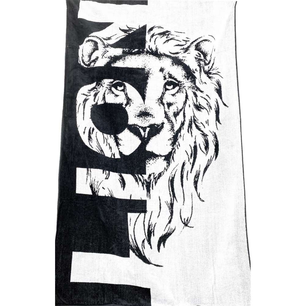 BEACH TOWEL in pure cotton terry LION size large cm. 90 X 170 and beach backpack